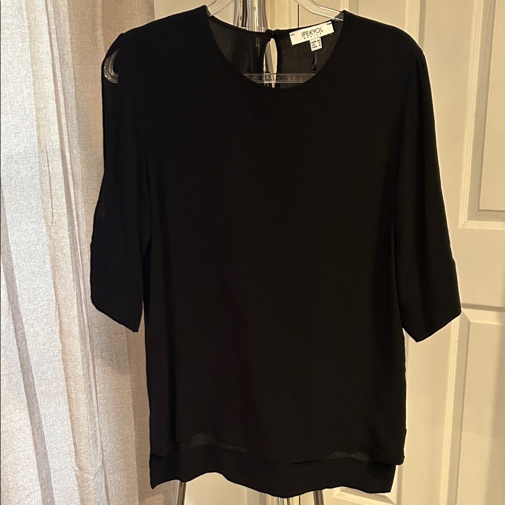 Elegant Black‎ Women's Blouse with split shoulder.